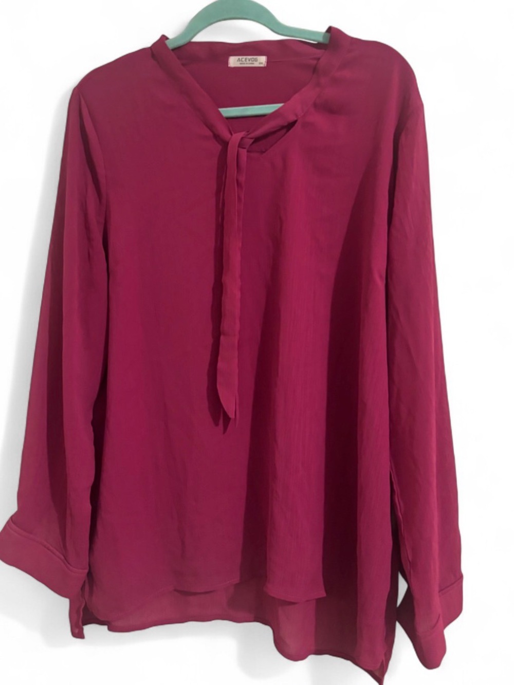 Acevog Women's Tie-Neck Long Sleeve Blouse - Raspberry